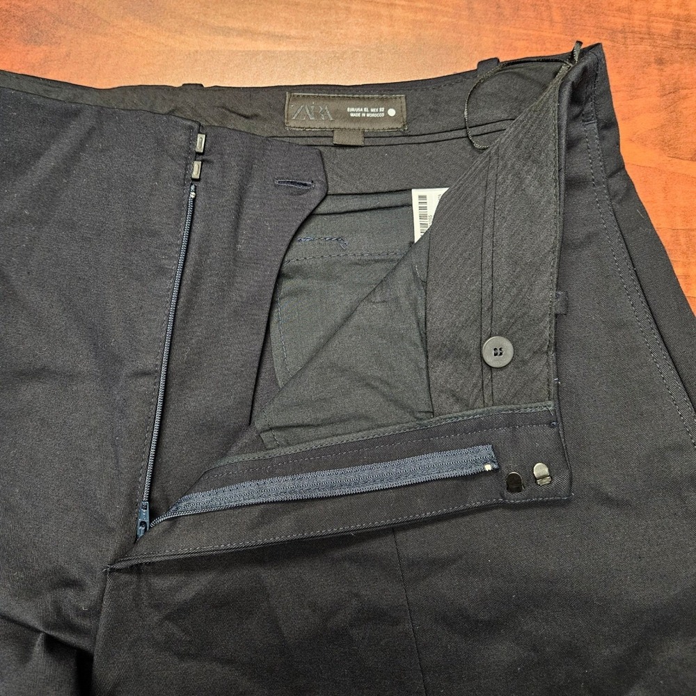 Zara Womens XL Balloon Barrel Leg Cropped Pleated Trousers Black High Rise - Picture 12 of 16